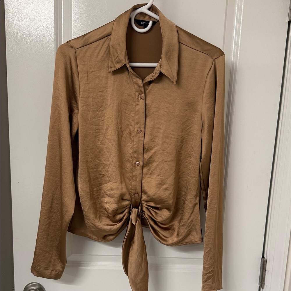 Express Tan Button-Down Tie-Front Shirt